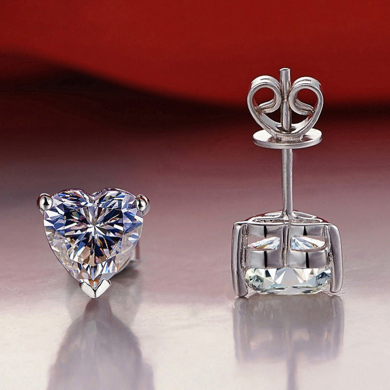 Silver Heart-shaped Crystal Stud Earrings