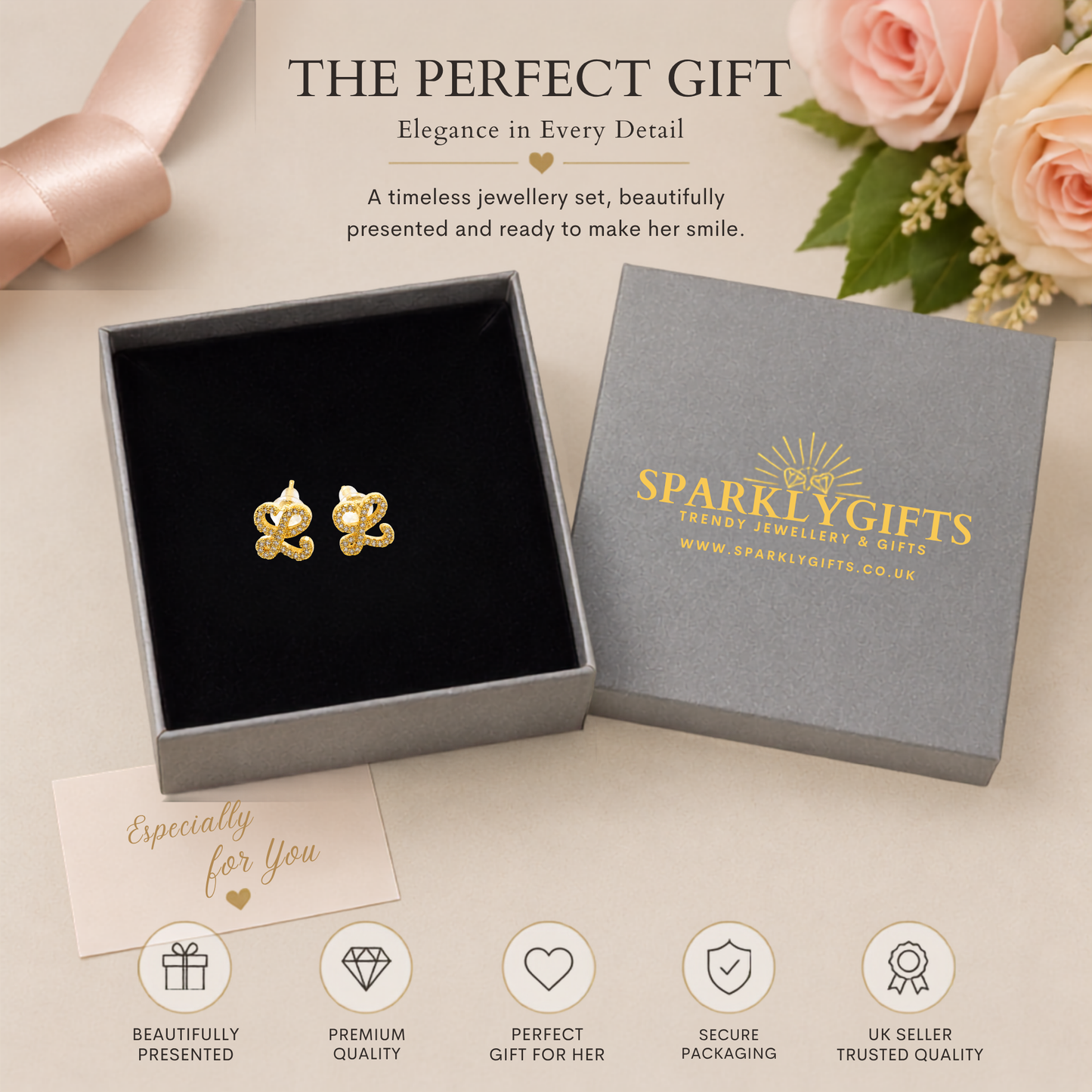 Pave Script L Studs Sterling Silver Earrings