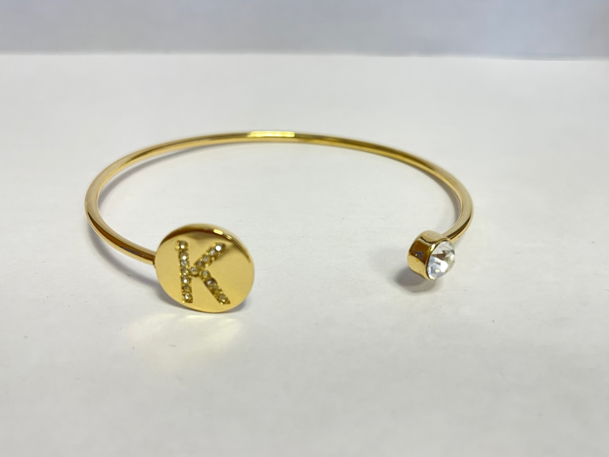 Gold Colour Adjustable Personalised Initial Open Bangle