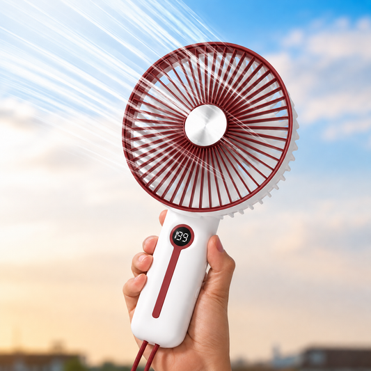 Rechargeable 6" Handheld Fan with LED Display 2400mAh USB Fan, 5 Speed Foldable Personal Cooling Fan with Lanyard