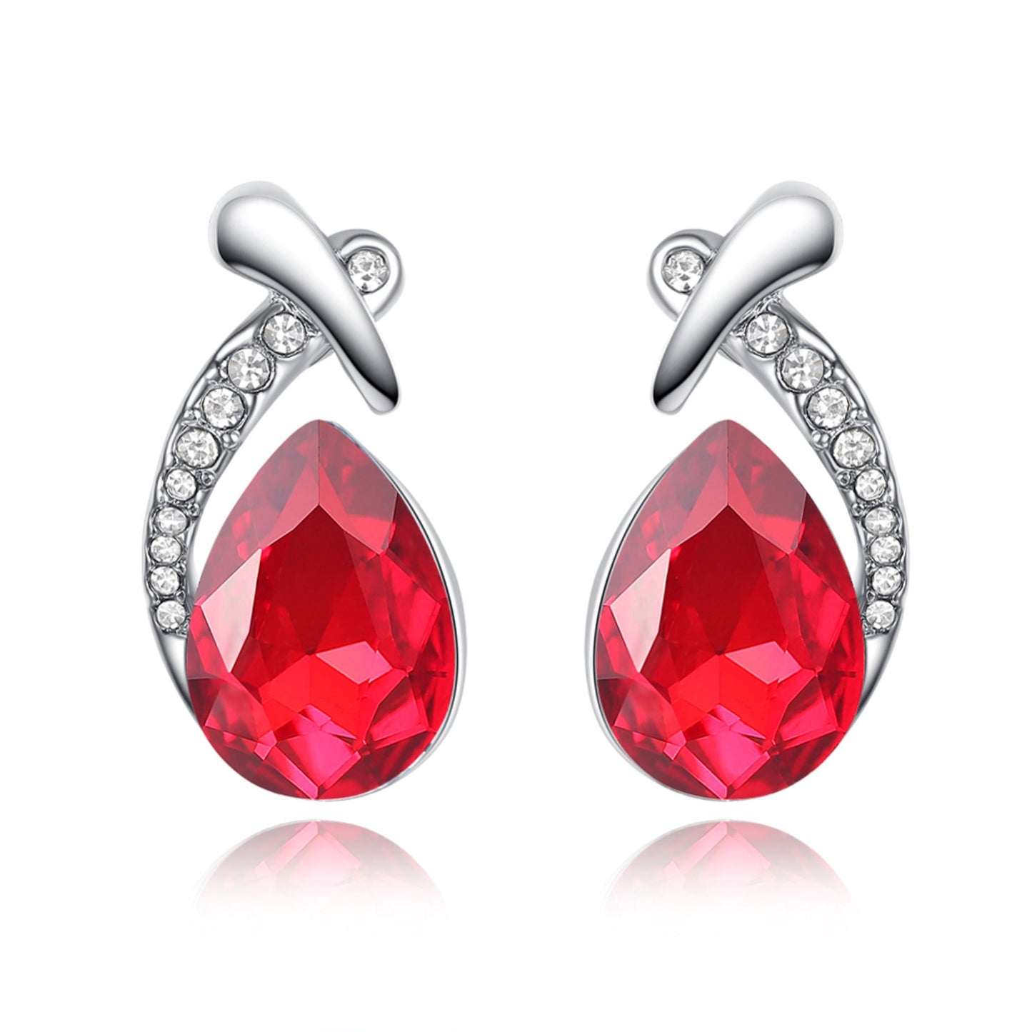 Fiery Red Water-drop Cut Crystal Stud Earrings