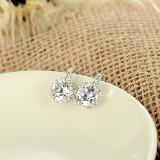 Stunning Silver Tone Clear Round Crystal Stud Earrings