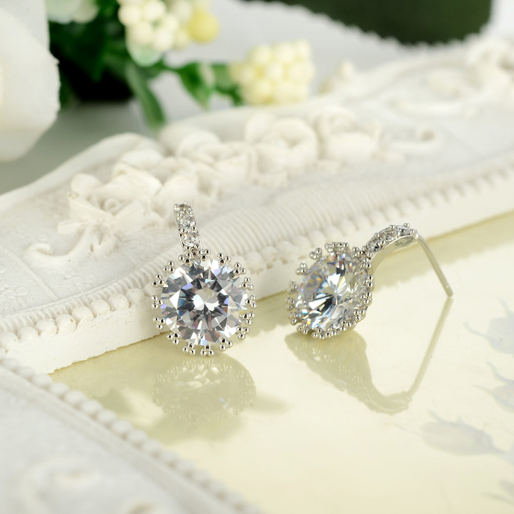 Stunning Silver Tone Clear Round Crystal Stud Earrings