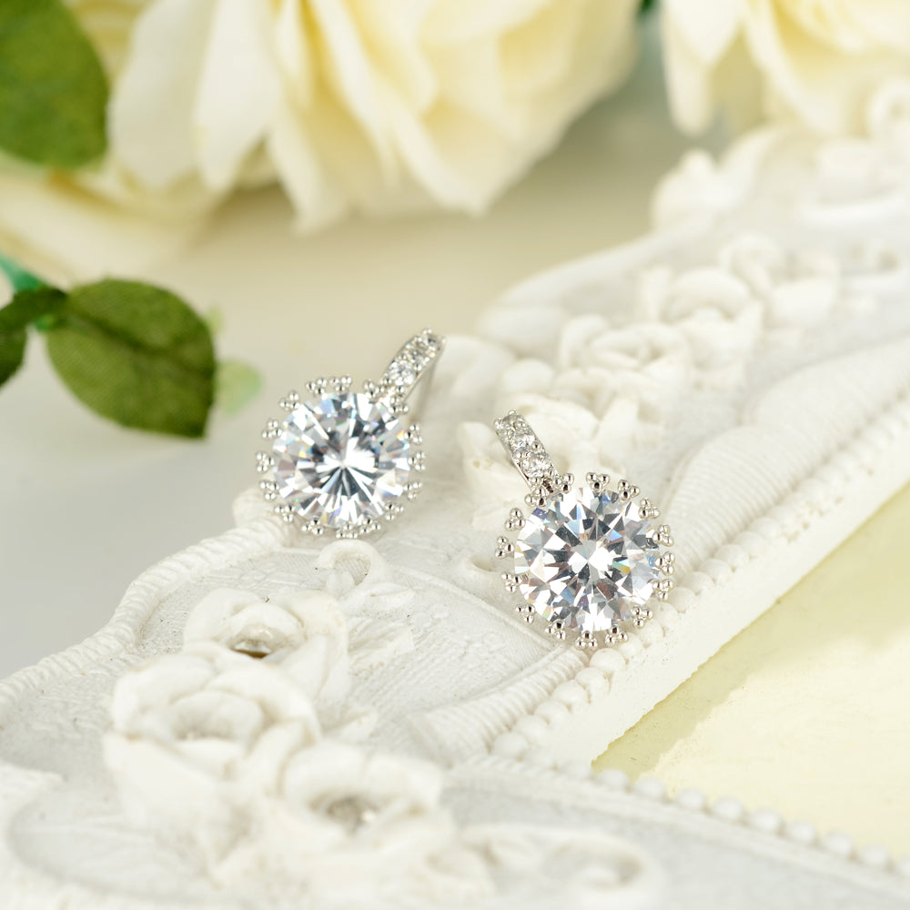 Stunning Silver Tone Clear Round Crystal Stud Earrings