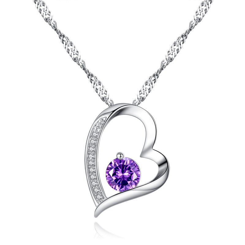 Sparkling Purple Heart Zircon Crystals Pendant Necklace & Earrings Set