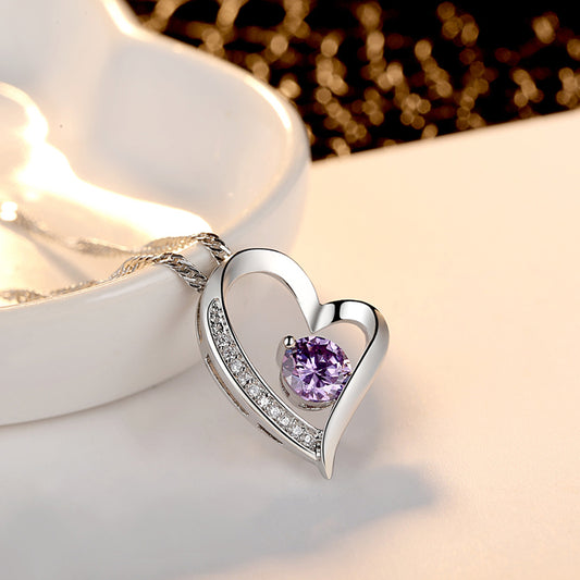 Sparkling Purple Heart Zircon Crystals Pendant Necklace & Earrings Set
