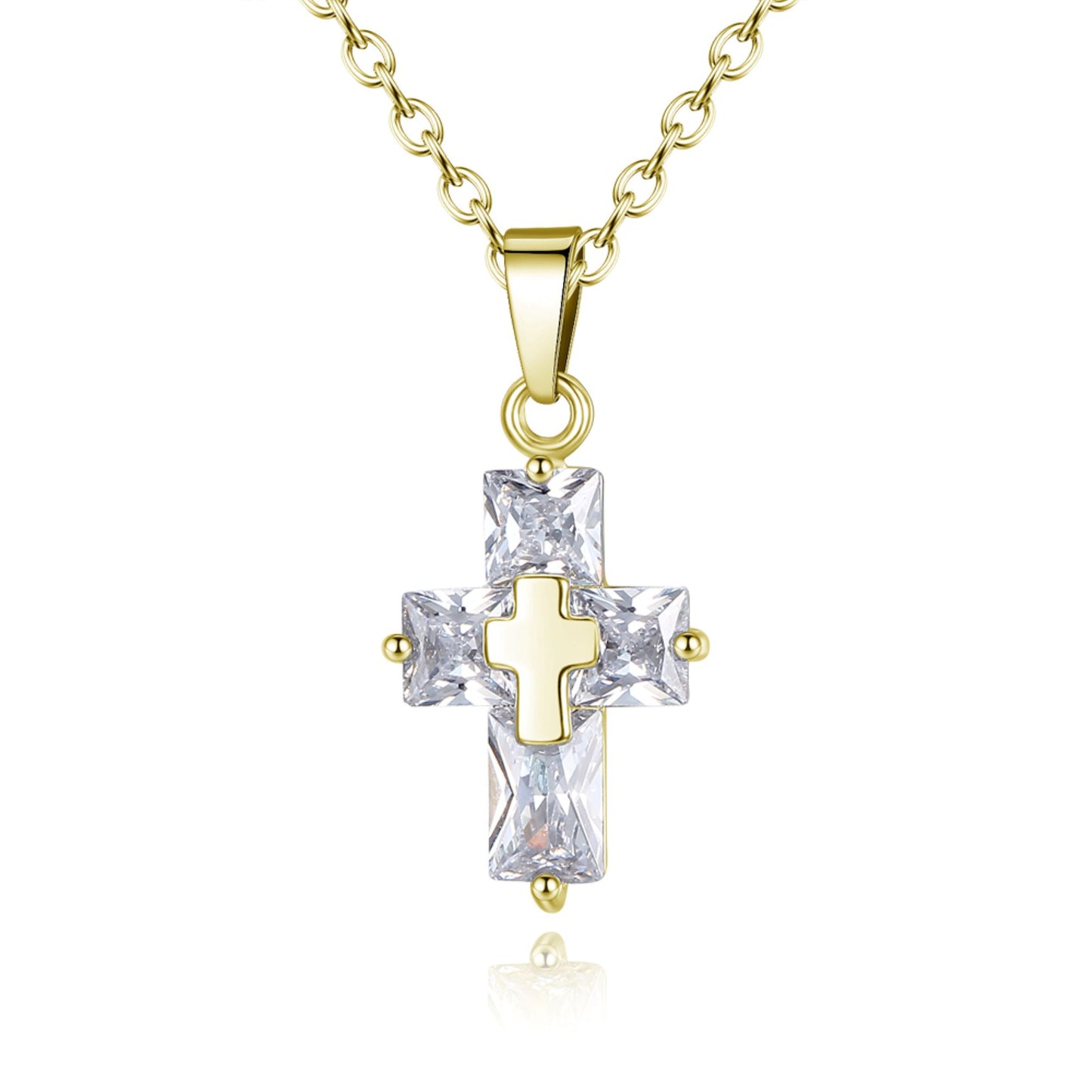 Golden Christian Cross Crystal Necklace