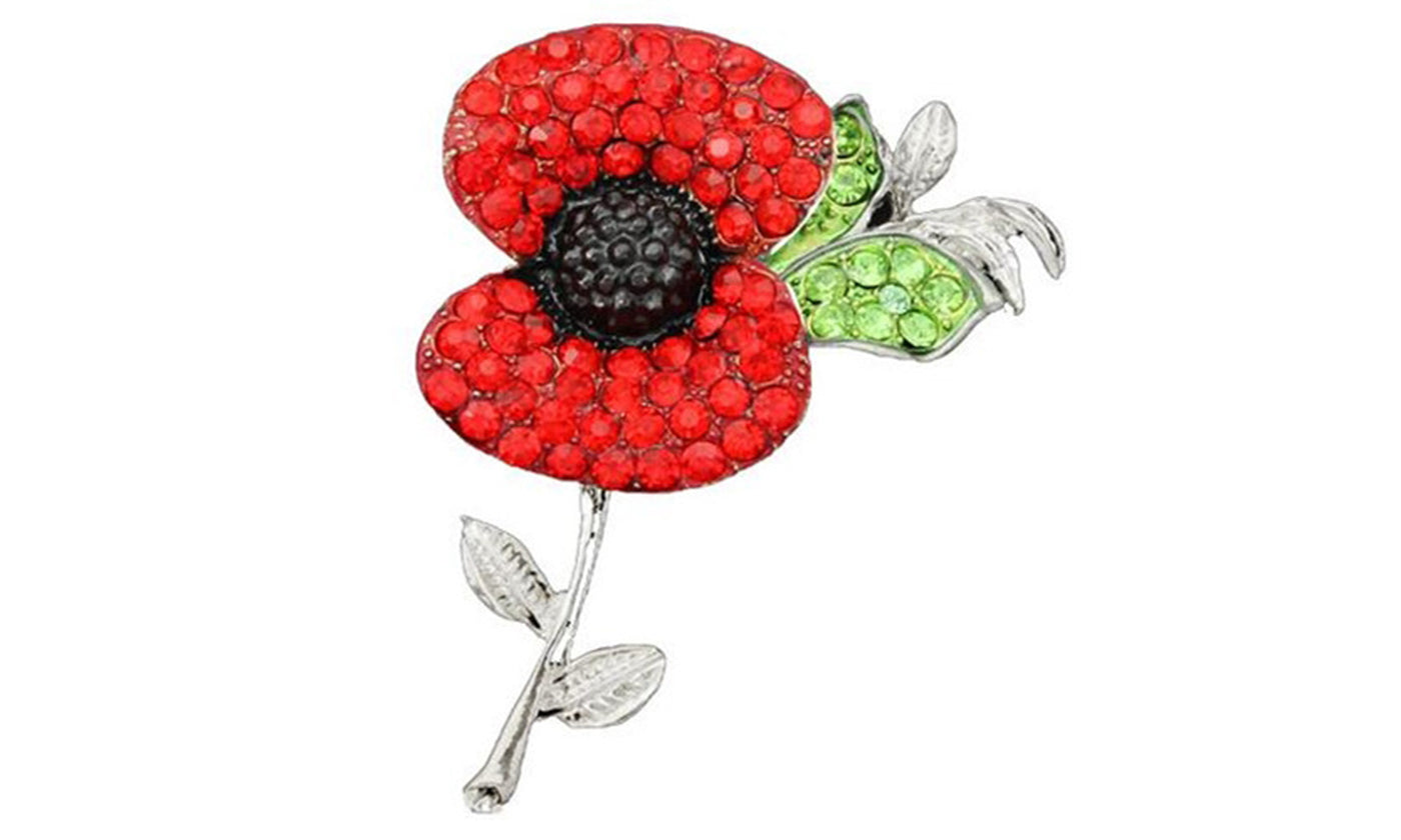 Sparkling Crystal Union Jack Poppy Brooch
