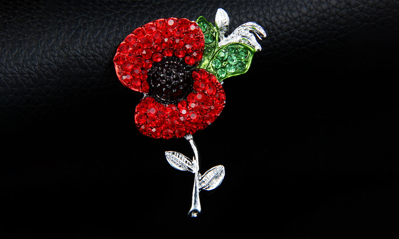 Sparkling Crystal Union Jack Poppy Brooch