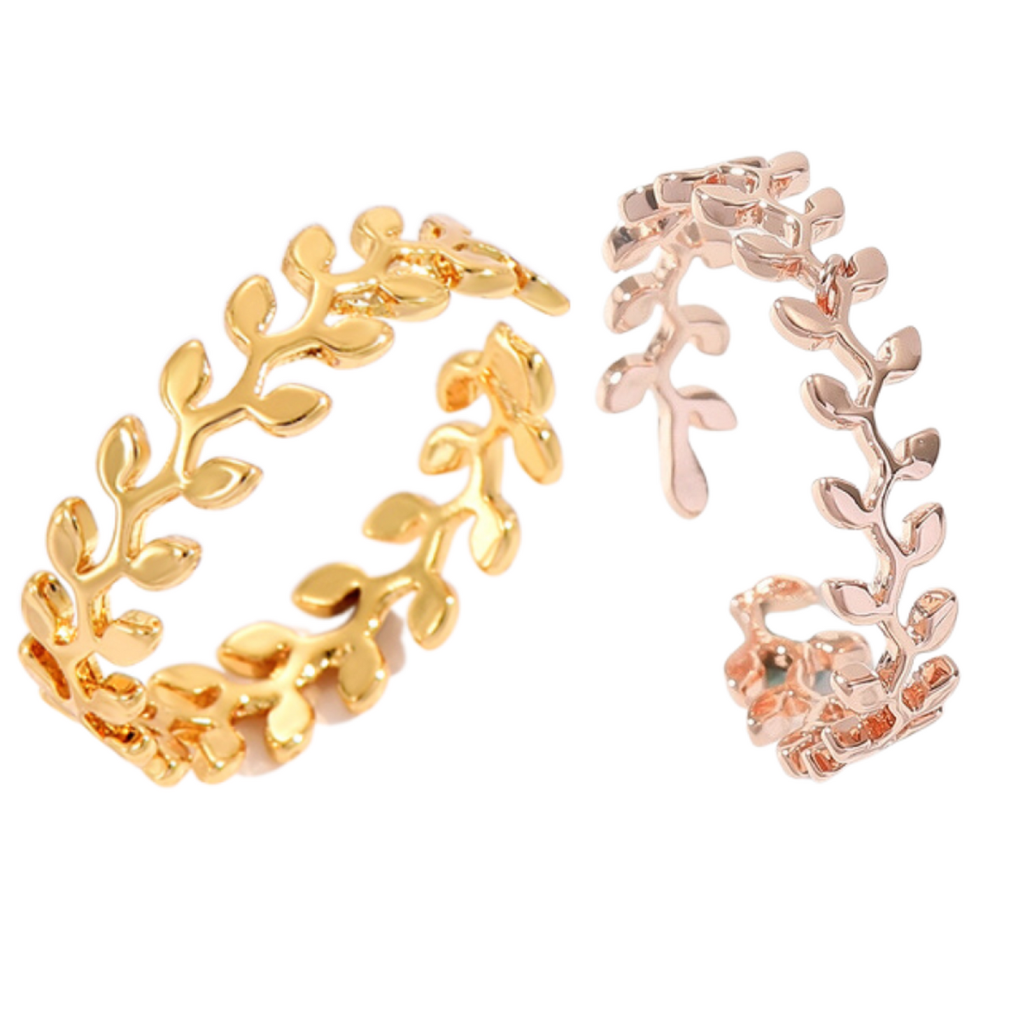 Leaf Design Wrap Cuff Open Ring Adjustable in Gold or Rosegold