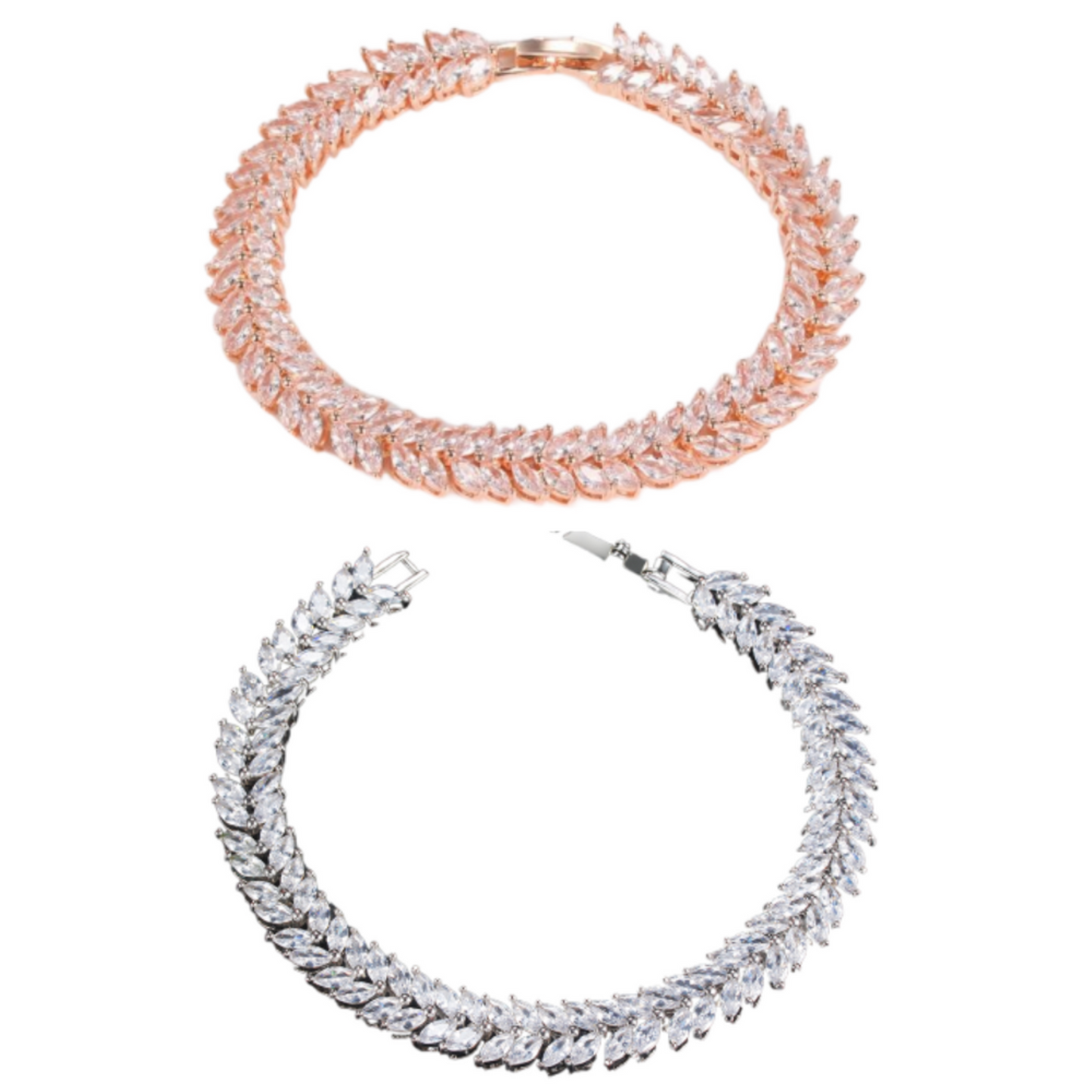 Stunning Leaf Crystal Bracelet- Rose Gold Tone or Silver Tone
