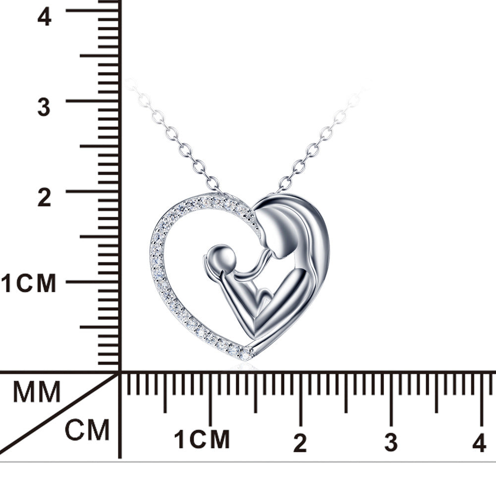 Mother and Child Crystal Heart Shaped Pendant