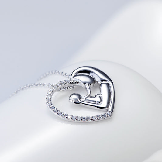 Mother and Child Crystal Heart Shaped Pendant