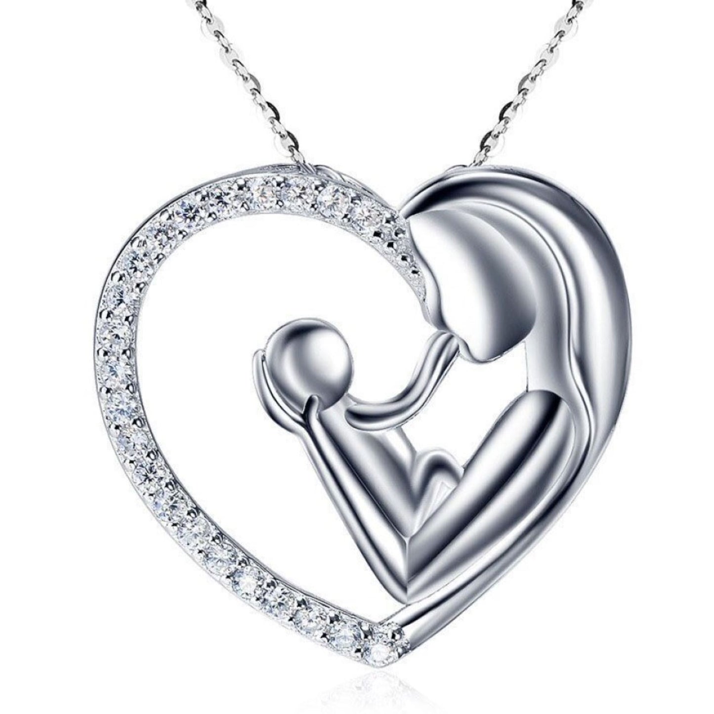 Mother and Child Crystal Heart Shaped Pendant