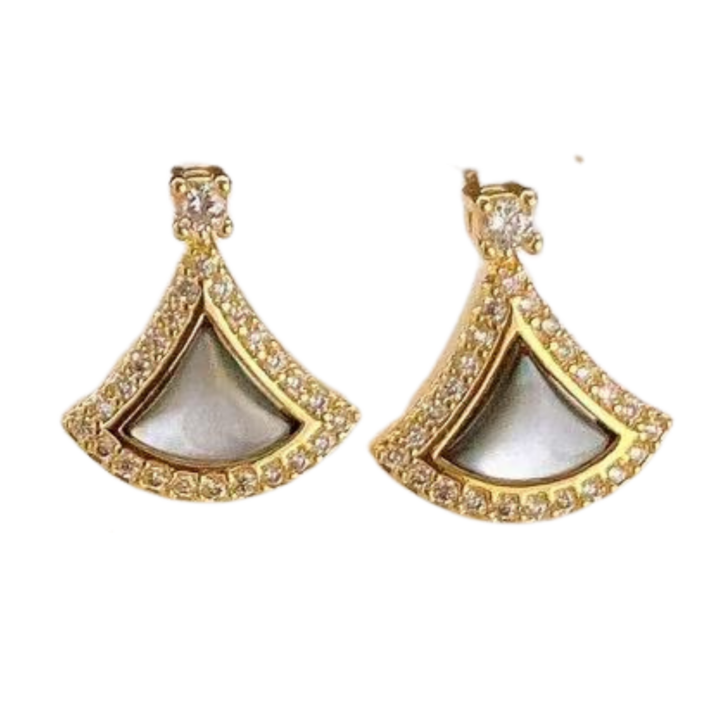 Divina Fan Crystal Studs Sterling Silver Post Earrings