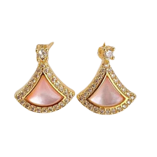 Divina Fan Crystal Studs Sterling Silver Post Earrings