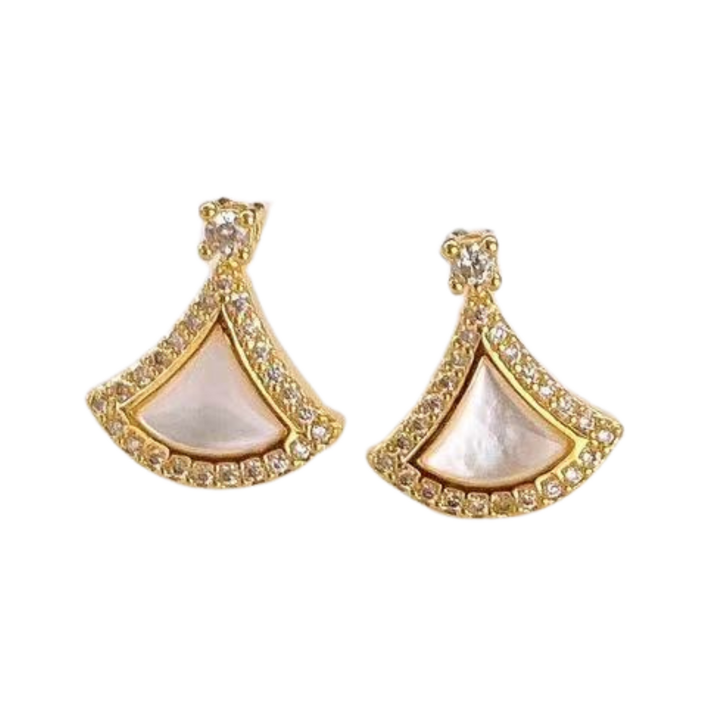 Divina Fan Crystal Studs Sterling Silver Post Earrings