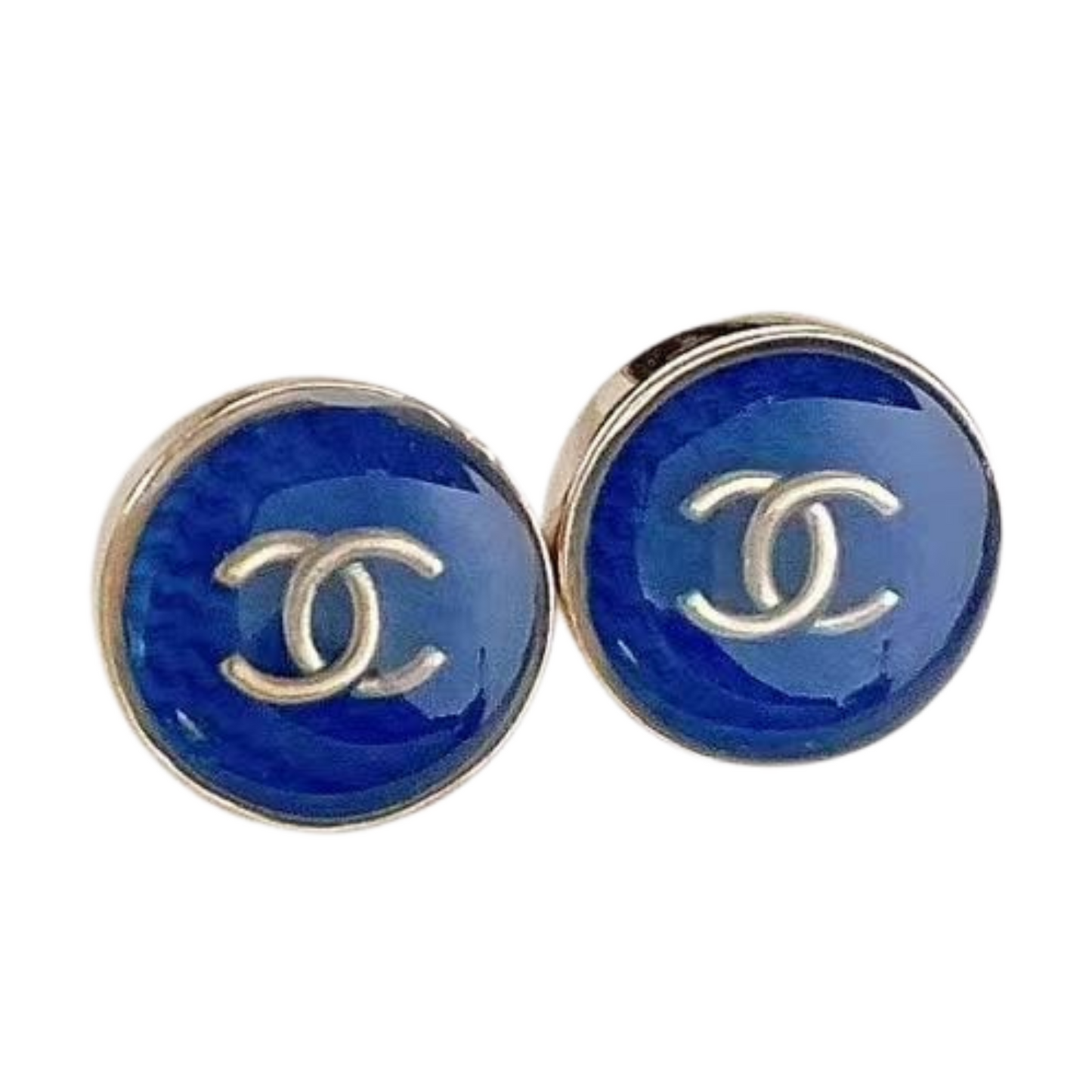 Glossy Round CC Studs Sterling Silver Post Earrings