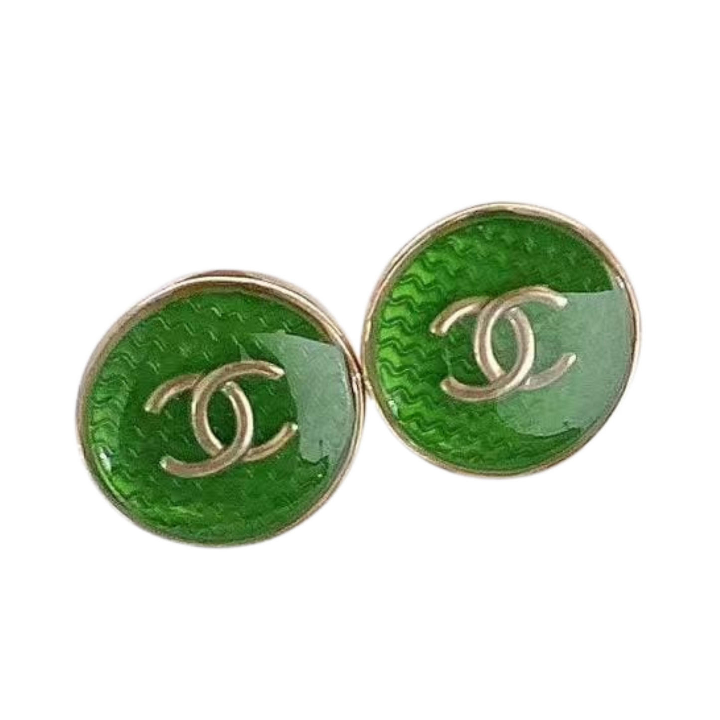 Glossy Round CC Studs Sterling Silver Post Earrings