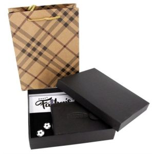 Father's Day Genuine Leather Wallet and Football Cufflinks Set