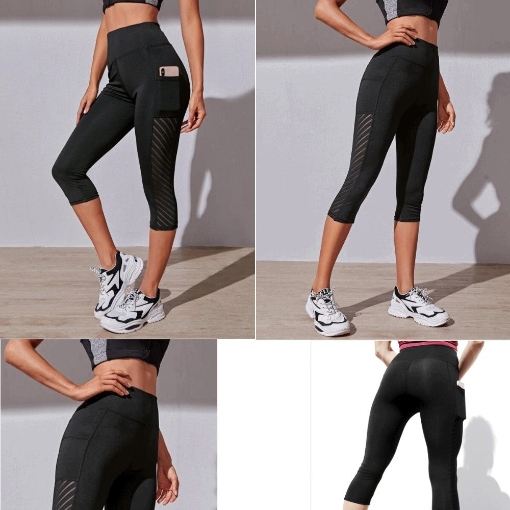 Ladies Cropped 3/4 Leggings/Yoga Pants High Waist Fitness Leggings with Pockets UK Size 10-12
