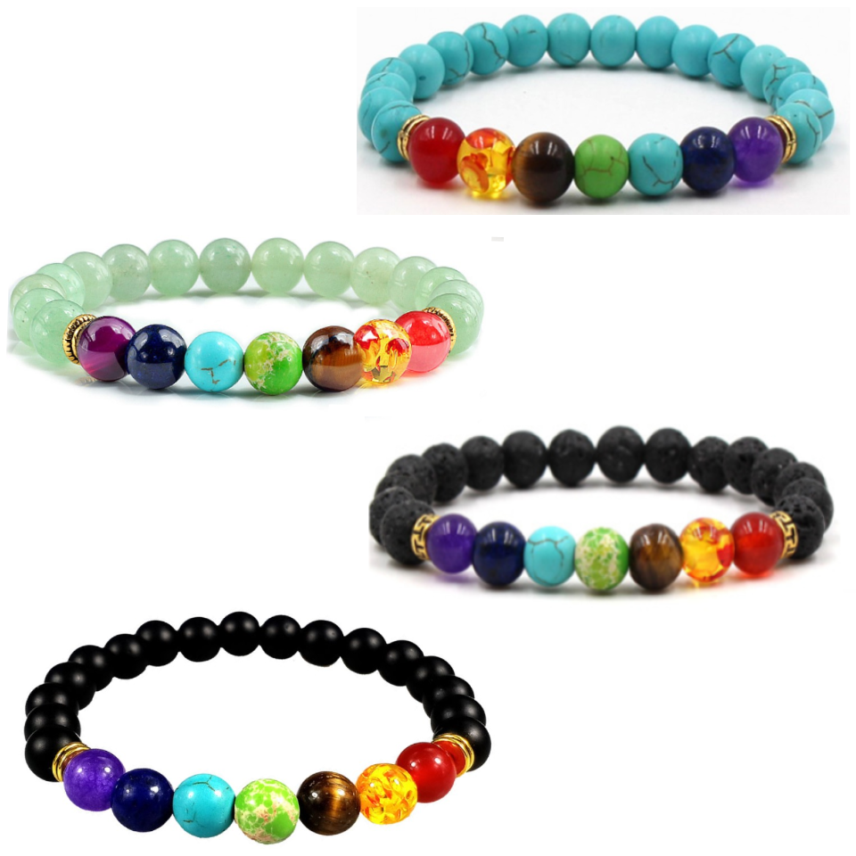 Unisex Men Women lava 7 chakra stone colourful Bead bracelet 8mm beads