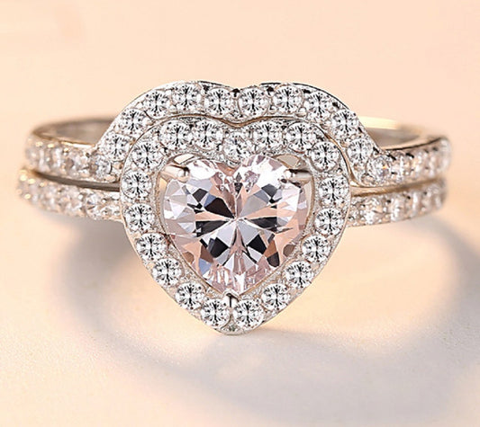 Heart Hugged Crystal Double Ring Set