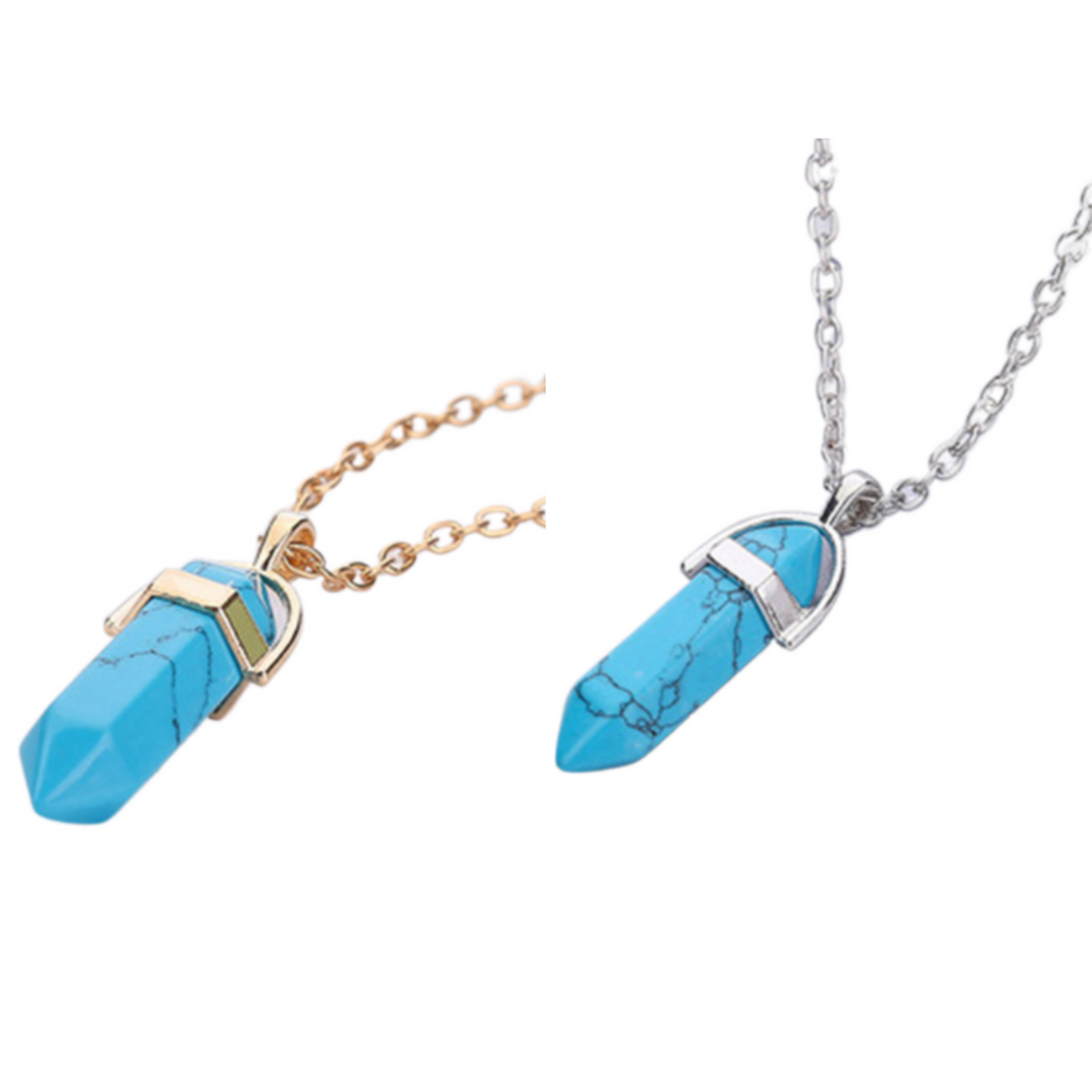 Hexagonal Pillar Crystal Turquoise Necklace – Gold or Silver