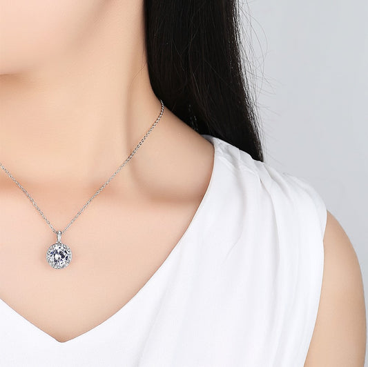 Classy Round Silver Clear Crystal Pendant