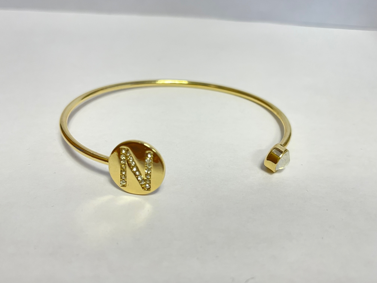Gold Colour Adjustable Personalised Initial Open Bangle