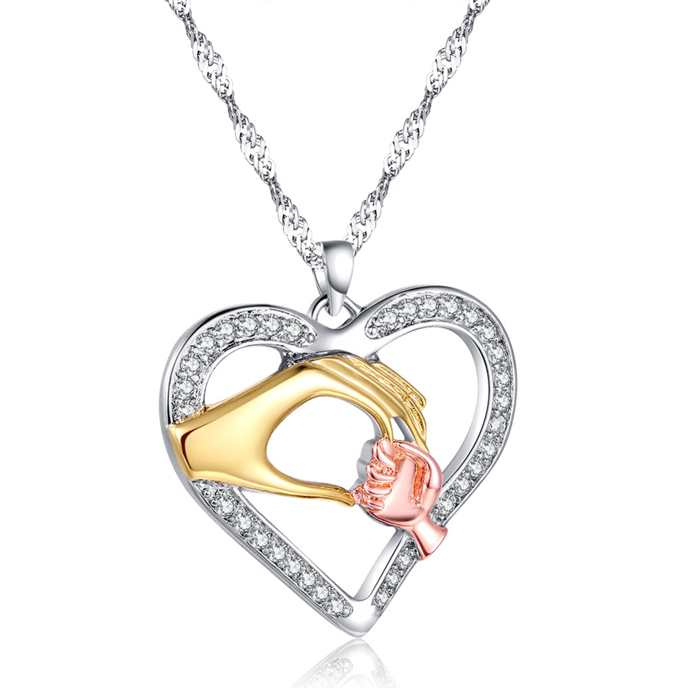 Caring Hands Two Tone Crystal Heart Pendant