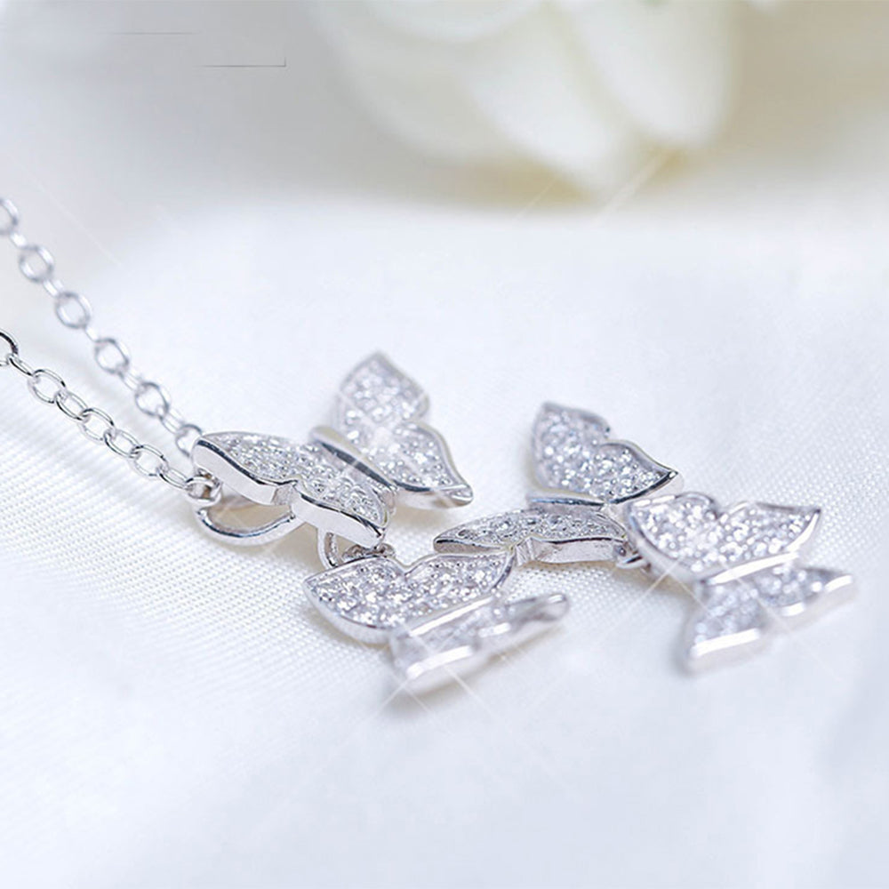 Beautiful Linked Crystal-filled Butterflies Pendant Necklace