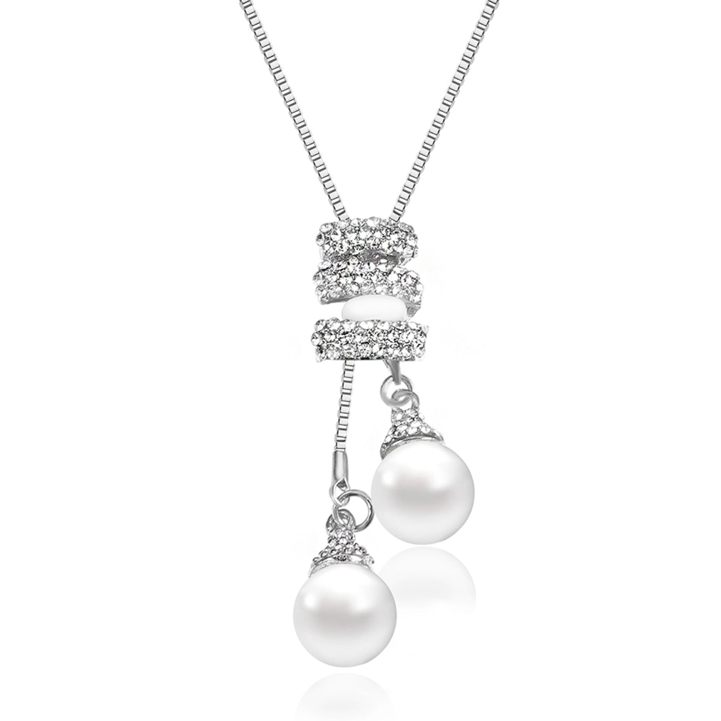 Clear Crystal with 2 dangle white Pearls Pendant