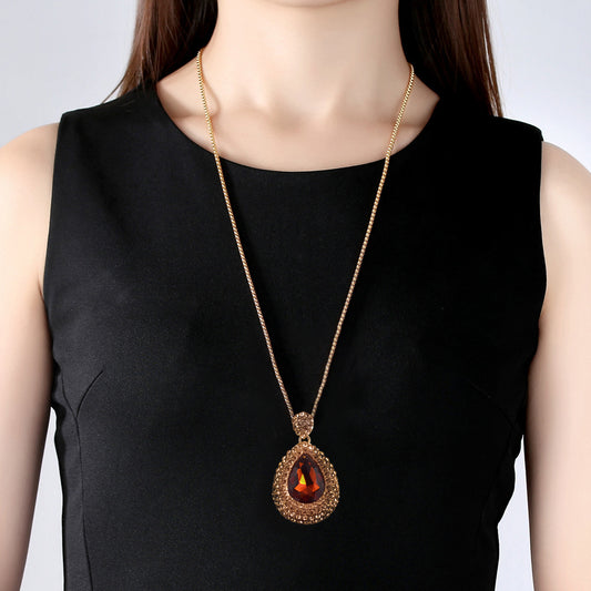 Rose Gold Tone Red Crystal CZ Water Drop Pendant