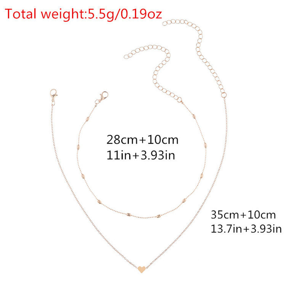 Double chain necklace with mini-heart pendant – Rose Gold or Silver Tone