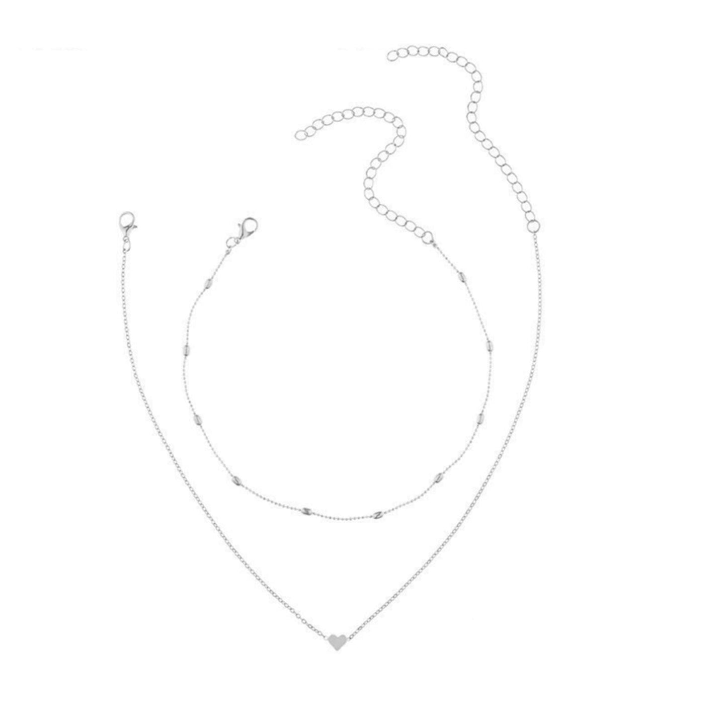 Double chain necklace with mini-heart pendant – Rose Gold or Silver Tone