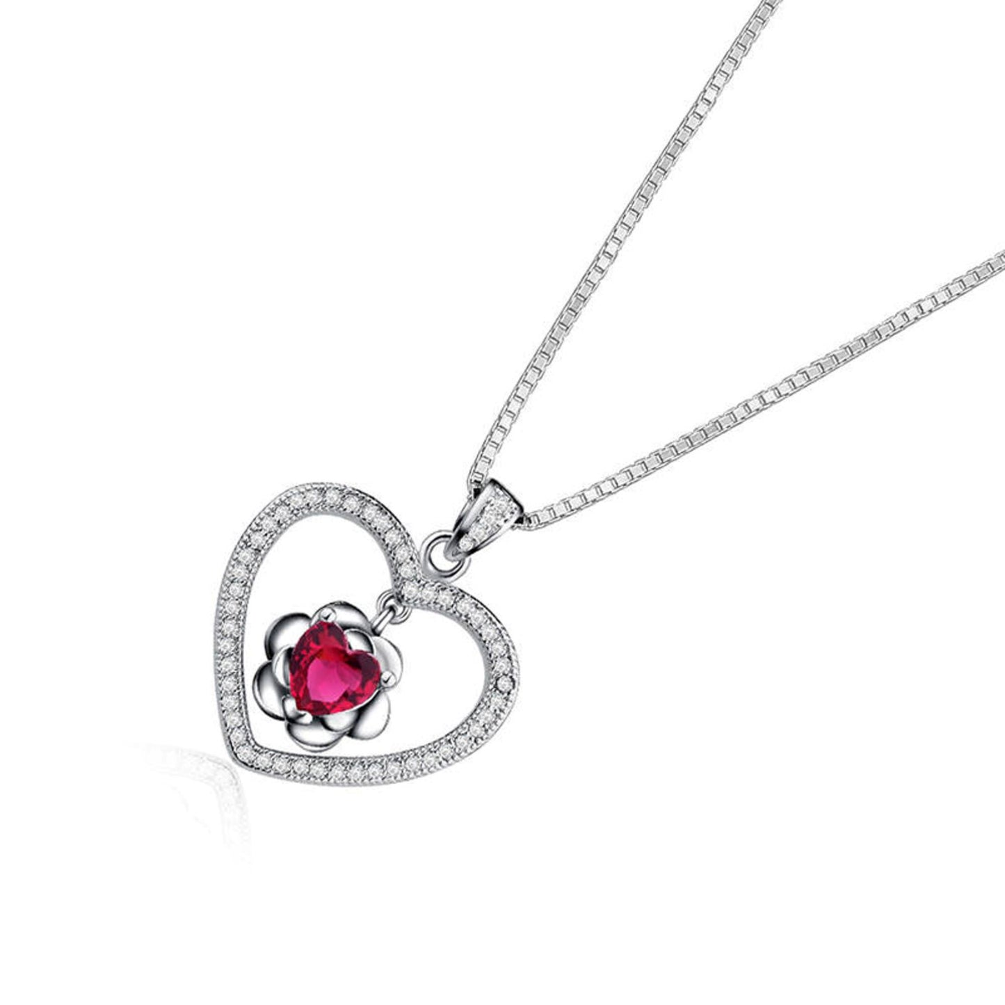 Glistening Red heart shaped flower crystal pendant