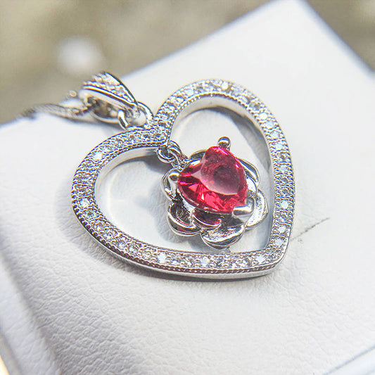Glistening Red heart shaped flower crystal pendant