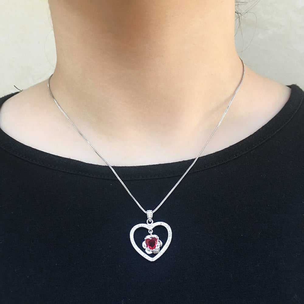 Glistening Red heart shaped flower crystal pendant