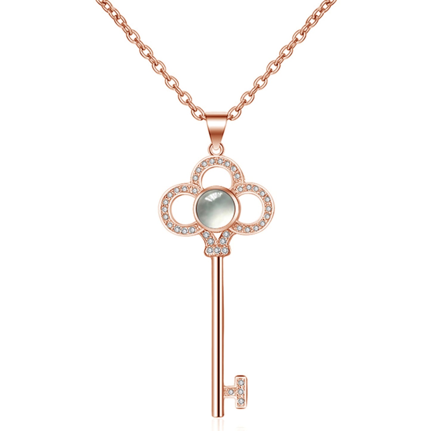 Rose Gold Key Pendant Love Message Crystal Necklace