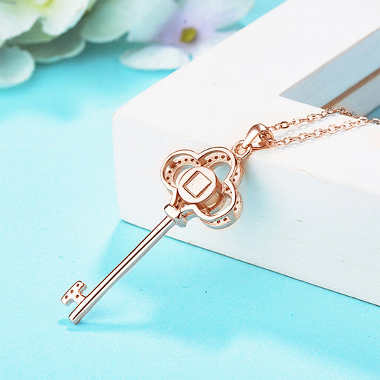 Rose Gold Key Pendant Love Message Crystal Necklace