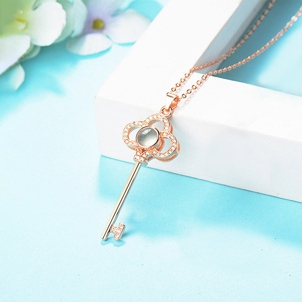 Rose Gold Key Pendant Love Message Crystal Necklace