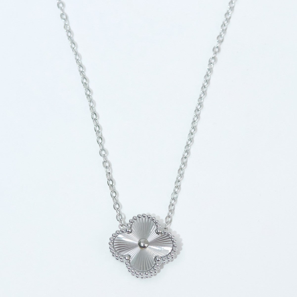 S925 Sterling Silver Lucky Clover Four Leaf Pendant Necklace White Gold 14K Yellow Gold Plated