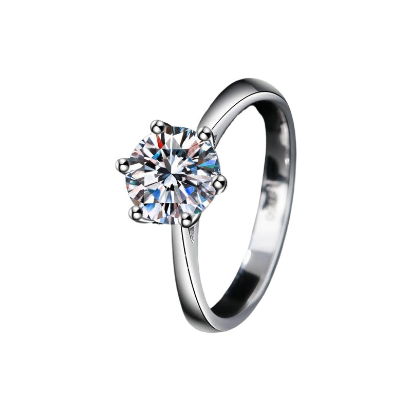 Sterling Silver Classic Moissanite Solitaire Ring Two carat Open Adjustable Ring