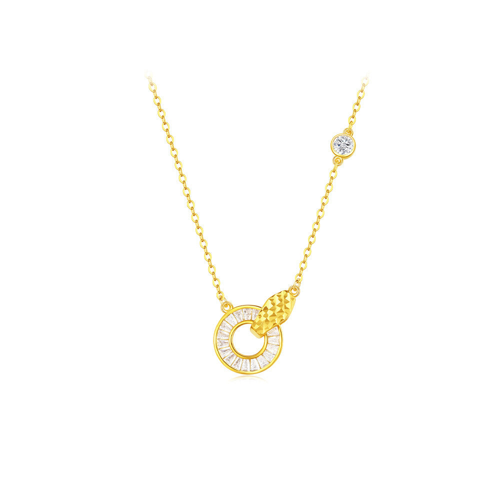 Sterling Silver Circle C/Z Pendant Necklace White Gold 18K Yellow Gold Plating