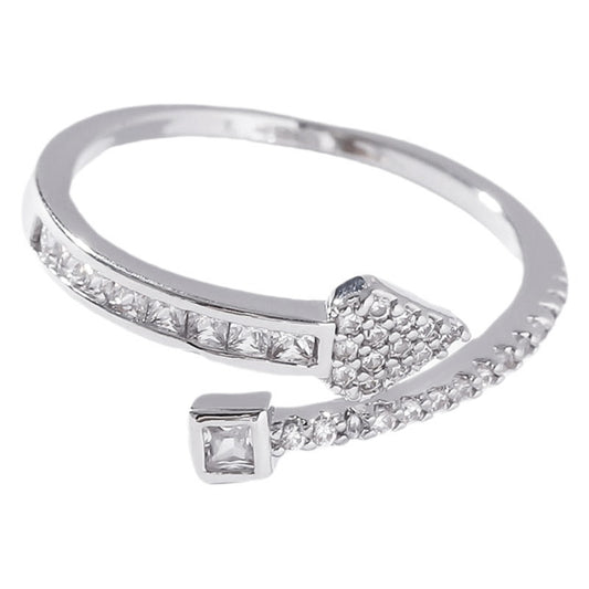 Sterling Silver Pointed Arrow C/Z Open Adjustable Ring
