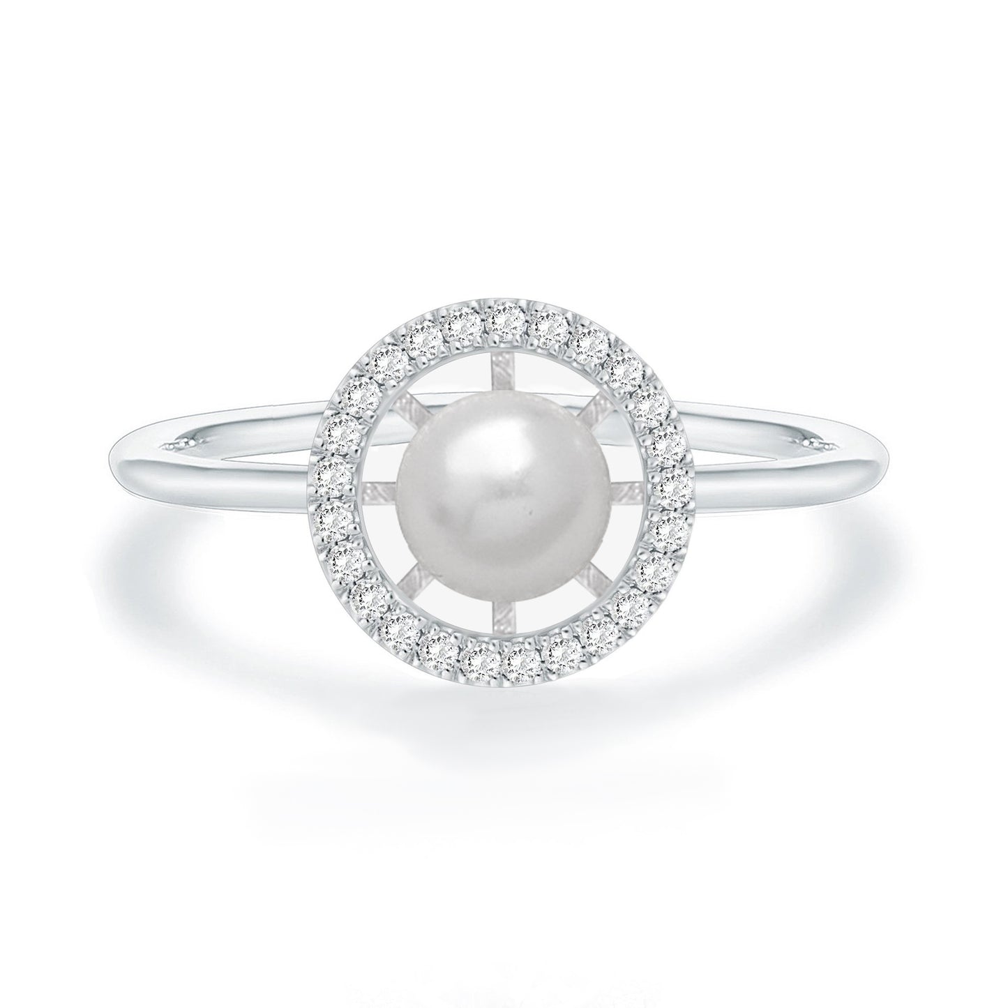 S925 Sterling Silver Freshwater Pearl C/Z Halo Open Adjustable Ring
