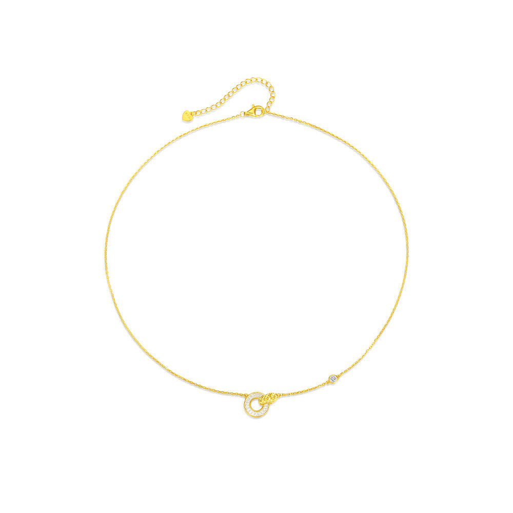 Sterling Silver Circle C/Z Pendant Necklace White Gold 18K Yellow Gold Plating