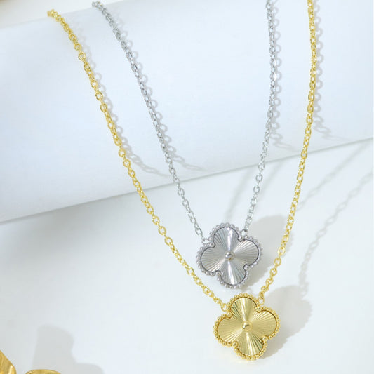 S925 Sterling Silver Lucky Clover Four Leaf Pendant Necklace White Gold 14K Yellow Gold Plated