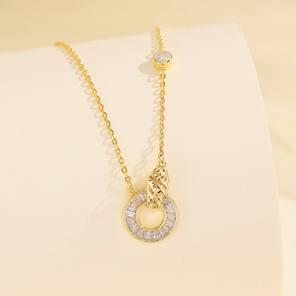 Sterling Silver Circle C/Z Pendant Necklace White Gold 18K Yellow Gold Plating